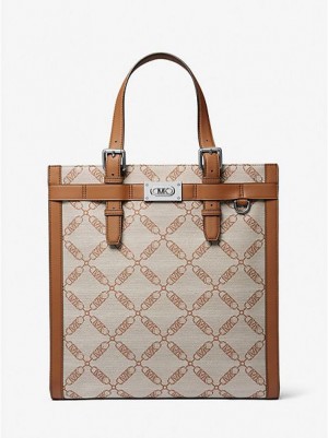 τσάντεσ tote γυναικεια Michael Kors Hudson Empire Logo Jacquard καφε | 729815-KUG