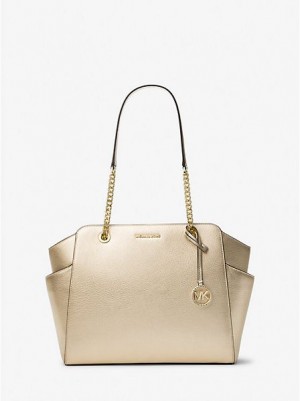 τσάντεσ tote γυναικεια Michael Kors Jacquelyn Medium Metallic Pebbled δερματινα χρυσο χρωμα | 467180-NSW