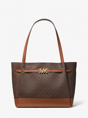 τσάντεσ tote γυναικεια Michael Kors Reed Large Logo καφε | 130798-CKO