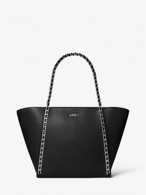 τσάντεσ tote γυναικεια Michael Kors Westley Large Pebbled δερματινα Chain-link μαυρα | 430297-ZCM