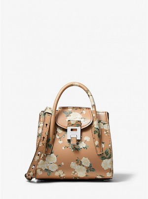 satchel τσαντεσ γυναικεια Michael Kors Bancroft Mini Floral Calf δερματινα καφε | 670931-IVE