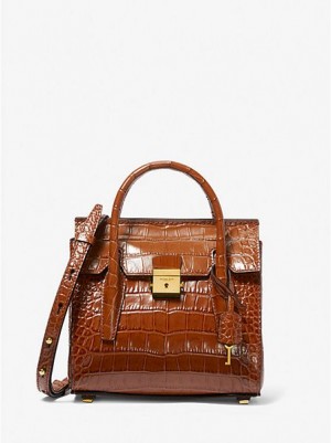 satchel τσαντεσ γυναικεια Michael Kors Campbell Mini Crocodile Embossed δερματινα καφε | 513490-SWF