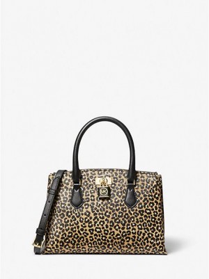 satchel τσαντεσ γυναικεια Michael Kors Ruby Small Leopard Print Calf Hair μαυρα | 736825-MEZ