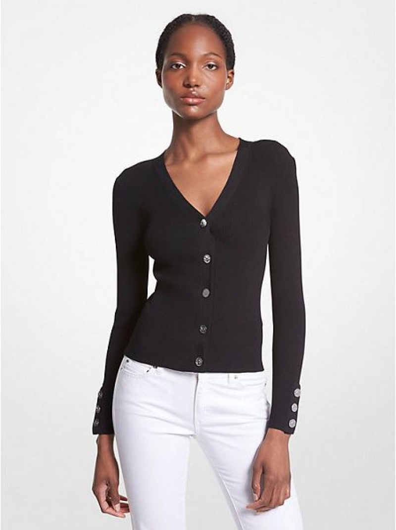 Cardigan γυναικεια Michael Kors Πλευρωτός Stretch Knit μαυρα | 473186-TVP