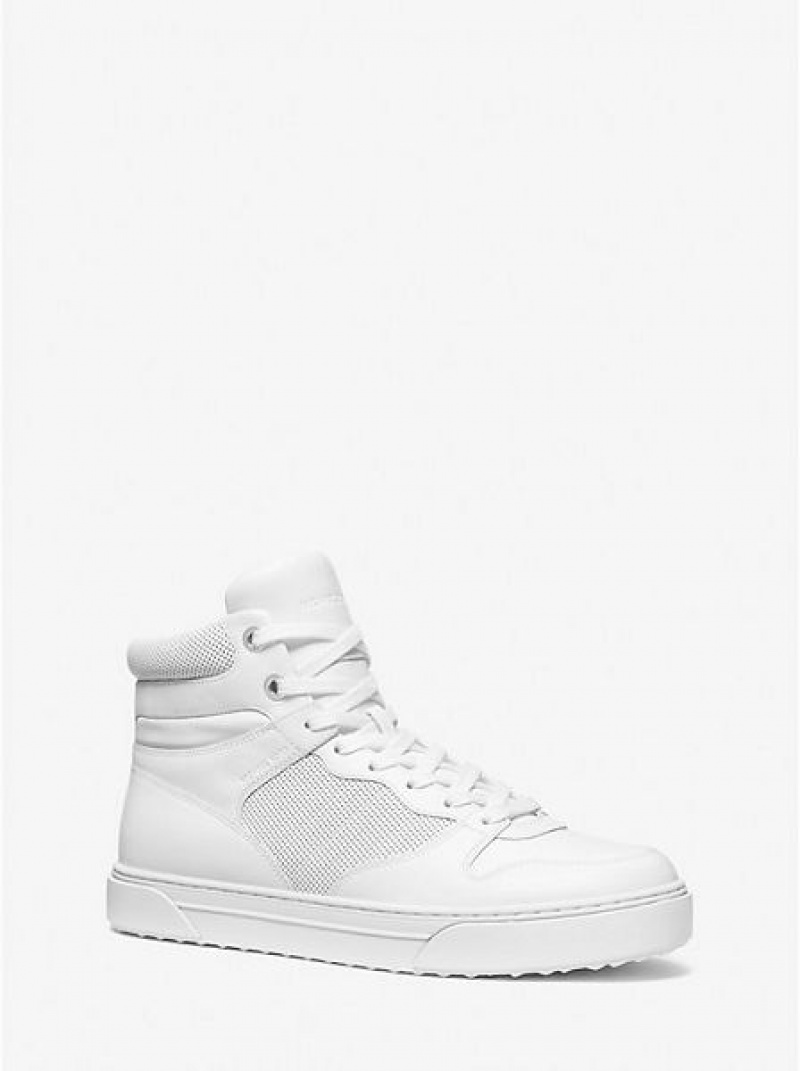 High Top Sneakers ανδρικα Michael Kors Barett δερματινα ασπρα | 078693-TAG