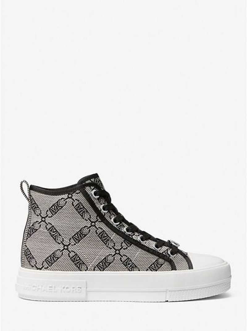 High Top Sneakers γυναικεια Michael Kors Evy Empire Logo Jacquard Μπεζ μαυρα | 203541-YMO