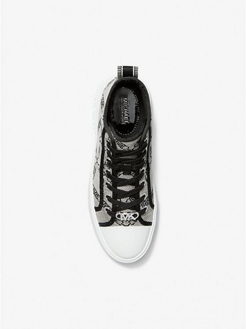 High Top Sneakers γυναικεια Michael Kors Evy Empire Logo Jacquard Μπεζ μαυρα | 203541-YMO