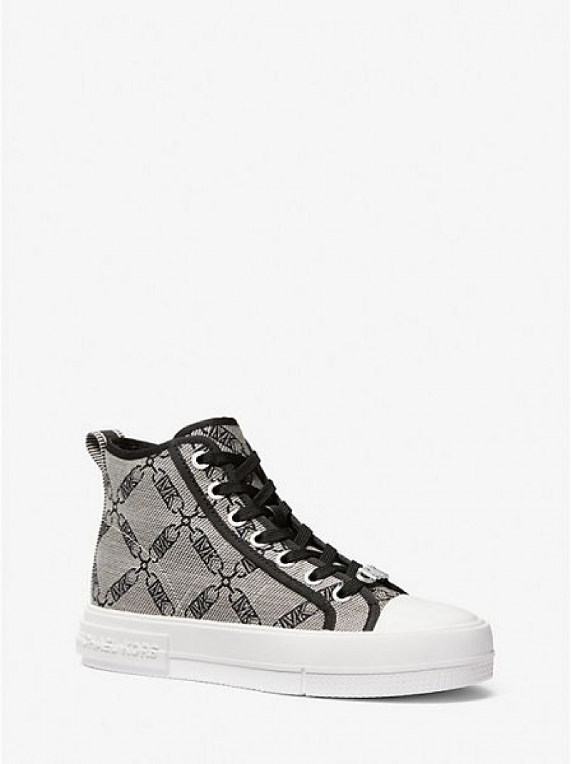 High Top Sneakers γυναικεια Michael Kors Evy Empire Logo Jacquard Μπεζ μαυρα | 203541-YMO