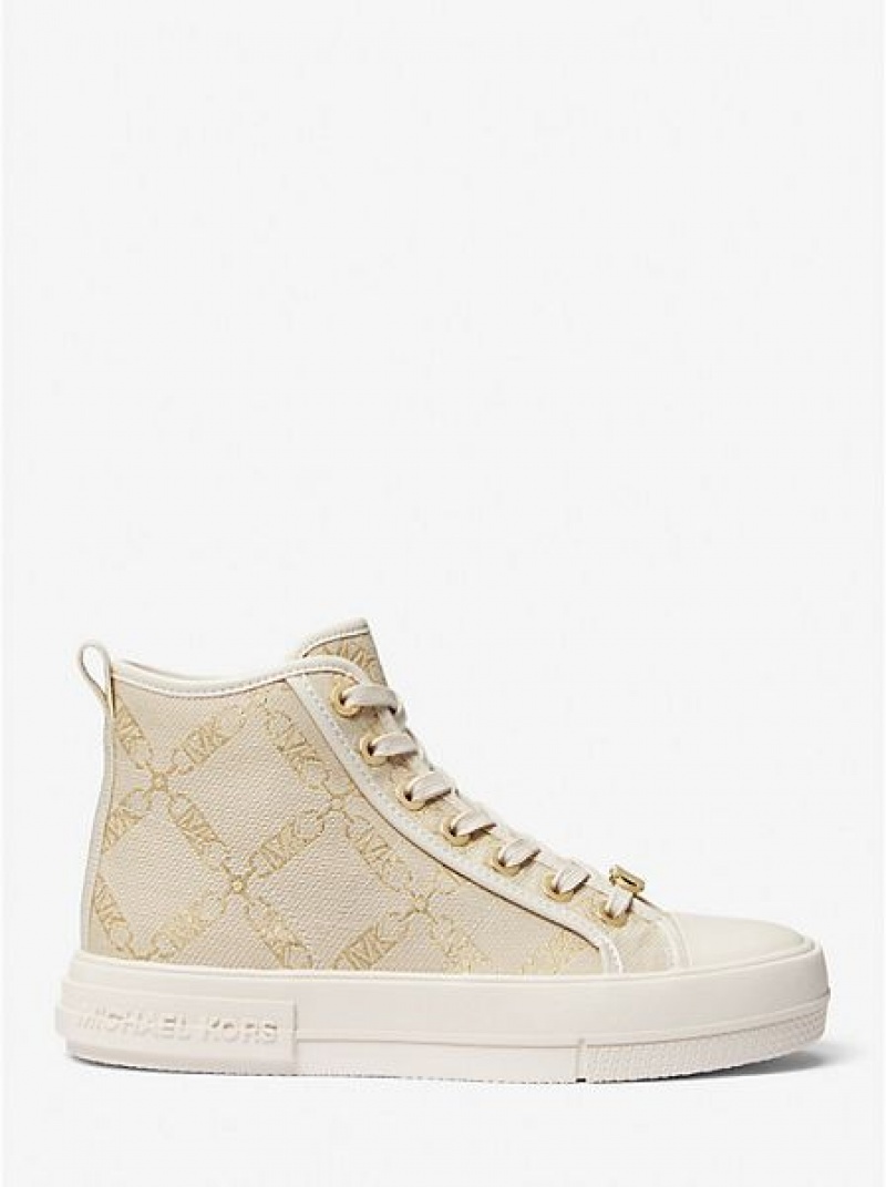 High Top Sneakers γυναικεια Michael Kors Evy Metallic Empire Logo Jacquard χρυσο χρωμα Μπεζ | 425138-FPR