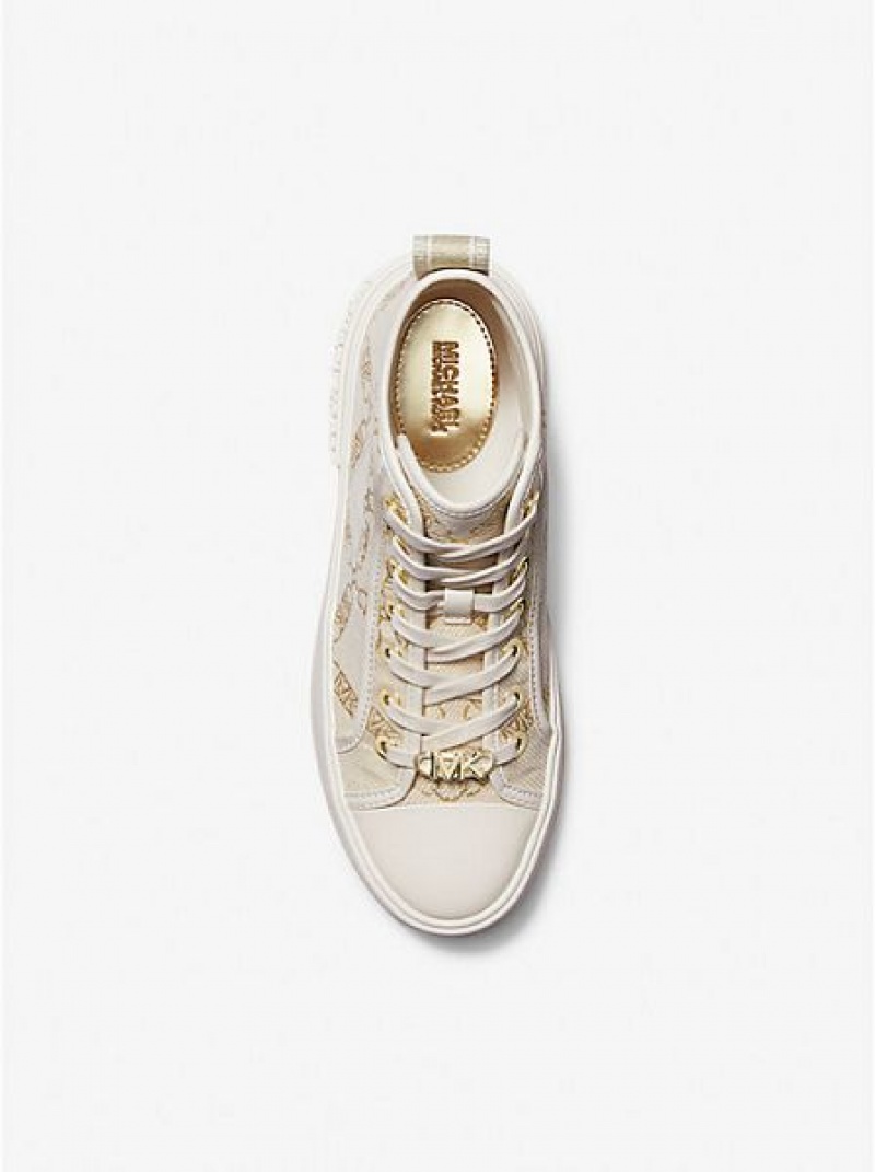 High Top Sneakers γυναικεια Michael Kors Evy Metallic Empire Logo Jacquard χρυσο χρωμα Μπεζ | 425138-FPR