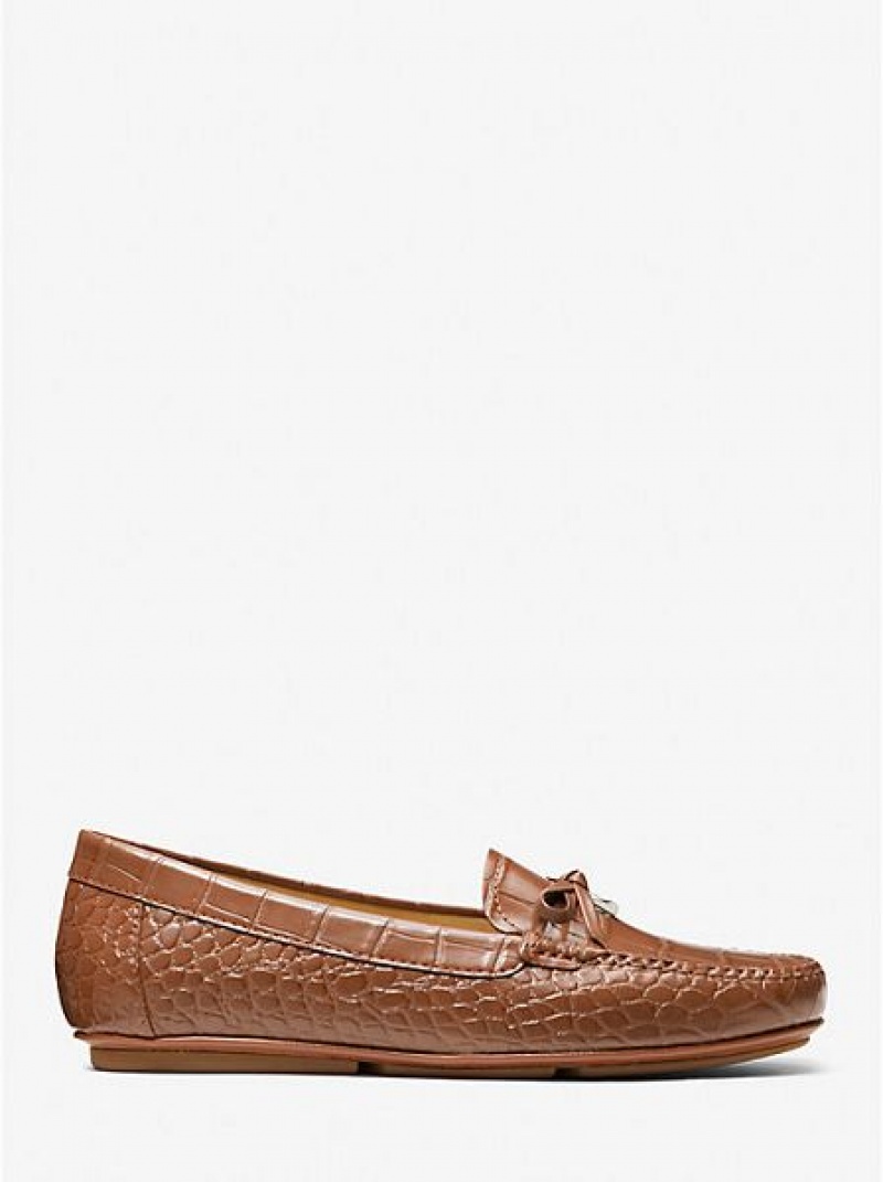 Loafers γυναικεια Michael Kors Juliette Crocodile Embossed Faux δερματινα καφε | 905137-GVA