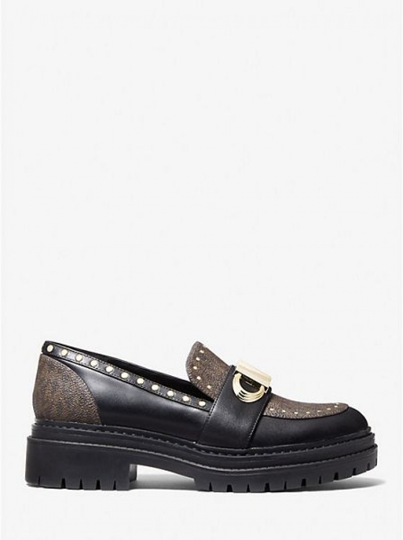 Loafers γυναικεια Michael Kors Parker Studded δερματινα And Logo καφε | 361850-VHF