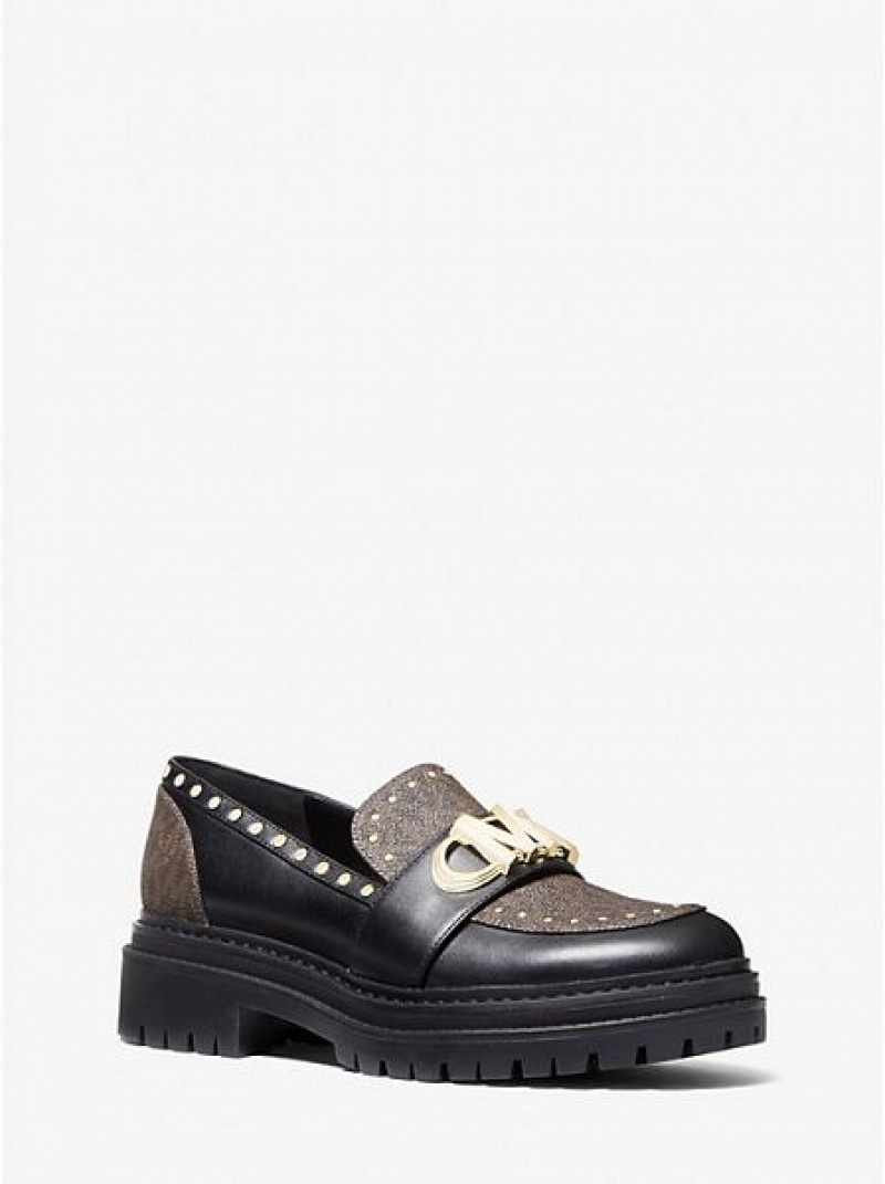 Loafers γυναικεια Michael Kors Parker Studded δερματινα And Logo καφε | 361850-VHF