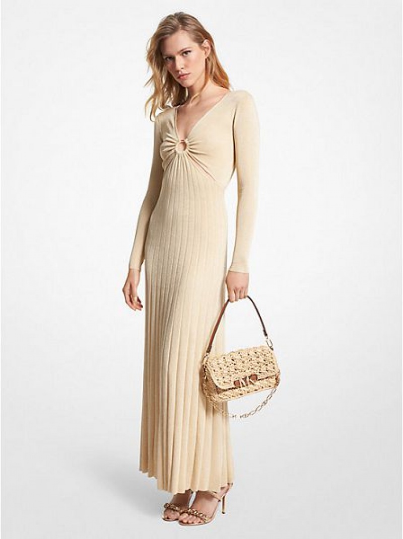 Maxi Φόρεμα γυναικεια Michael Kors Metallic Stretch Knit Ring χρυσο χρωμα | 756380-MDZ