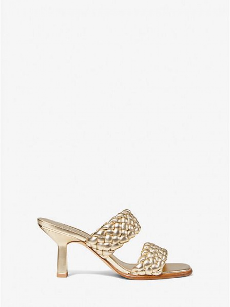 Mules γυναικεια Michael Kors Amelia Metallic Braided Faux δερματινα χρυσο χρωμα | 096531-UQZ