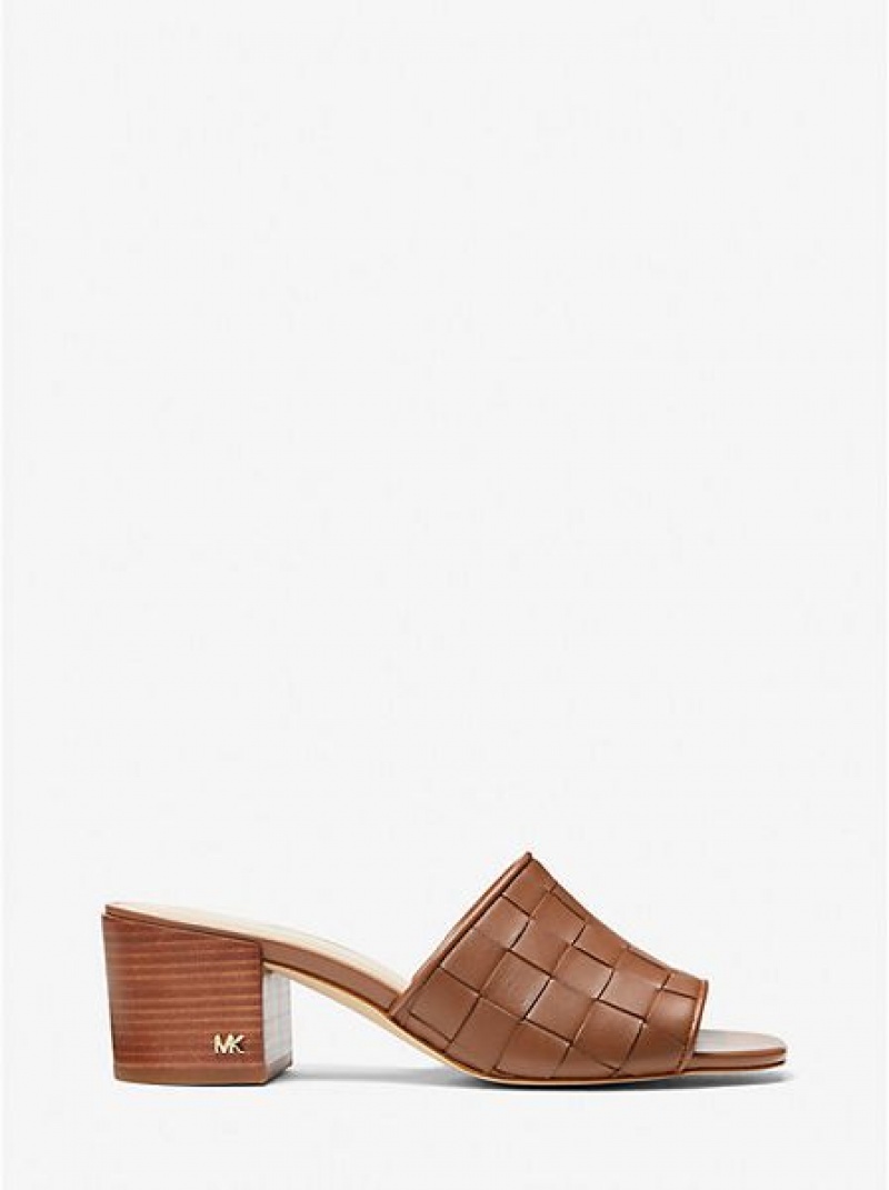 Mules γυναικεια Michael Kors Ingrid Woven δερματινα καφε | 468095-MON