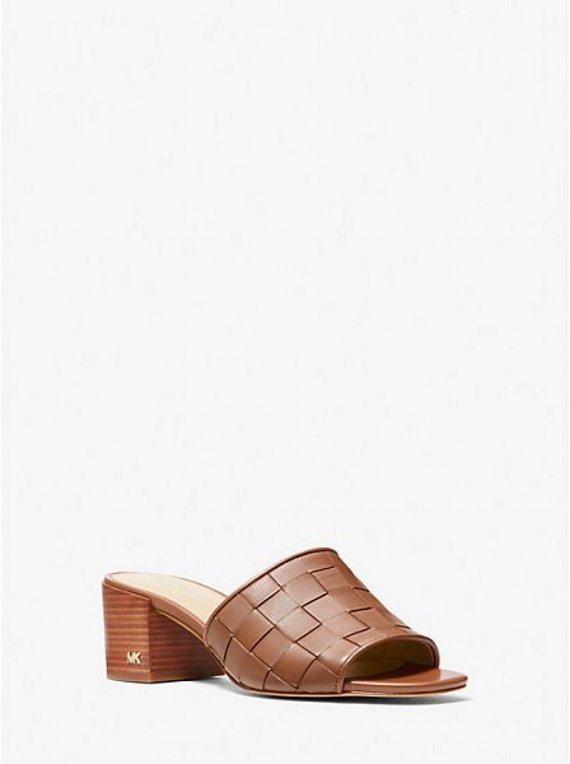 Mules γυναικεια Michael Kors Ingrid Woven δερματινα καφε | 468095-MON