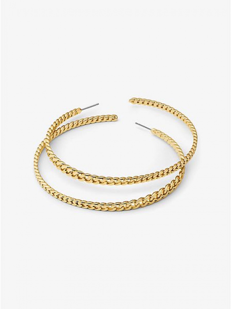 Σκουλαρίκια γυναικεια Michael Kors 14k Gold-plated Brass Curb Link Hoop χρυσο χρωμα | 483152-VNE