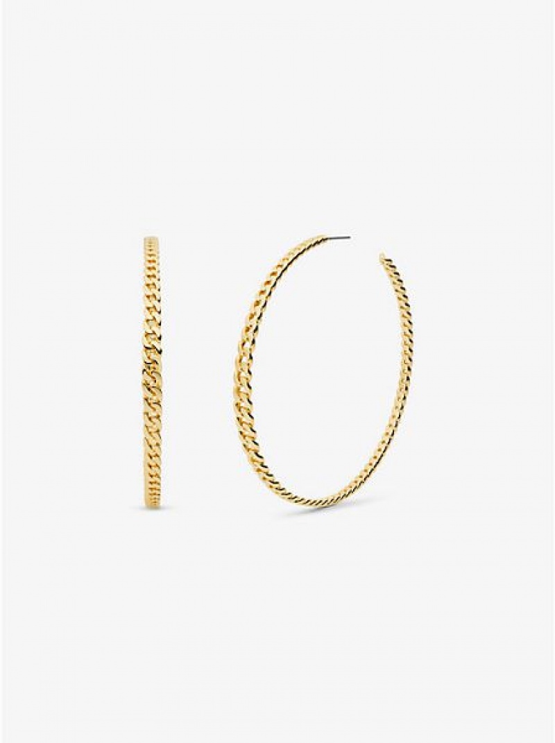 Σκουλαρίκια γυναικεια Michael Kors 14k Gold-plated Brass Curb Link Hoop χρυσο χρωμα | 483152-VNE