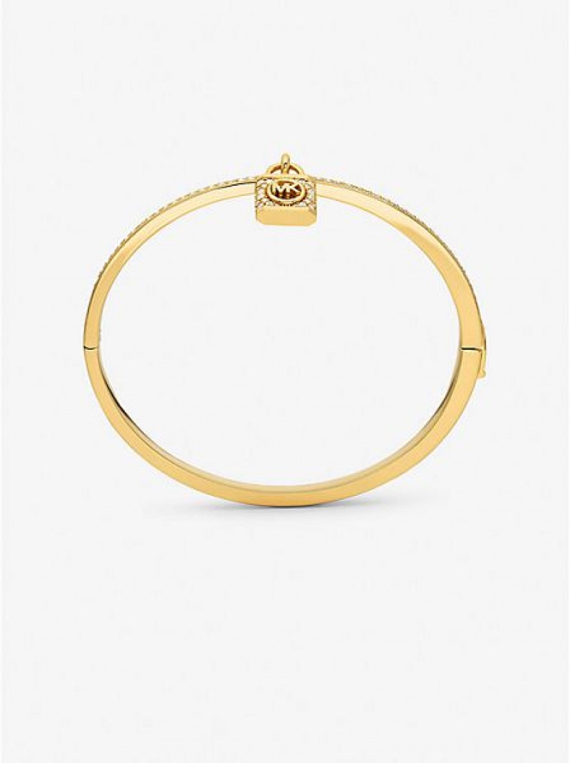 Βραχιόλια γυναικεια Michael Kors 14k Gold-plated Brass Pave Lock χρυσο χρωμα | 690283-TOA