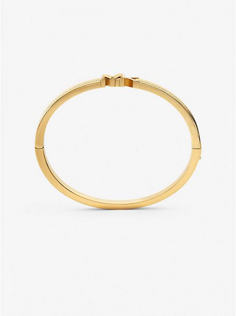 Βραχιόλια γυναικεια Michael Kors 14k Gold-plated Brass Pave Logo χρυσο χρωμα | 462970-PTK