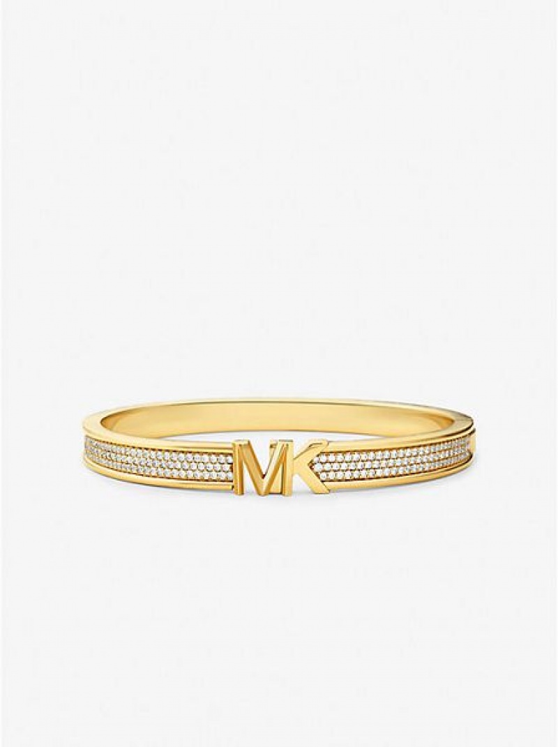 Βραχιόλια γυναικεια Michael Kors 14k Gold-plated Brass Pave Logo χρυσο χρωμα | 462970-PTK