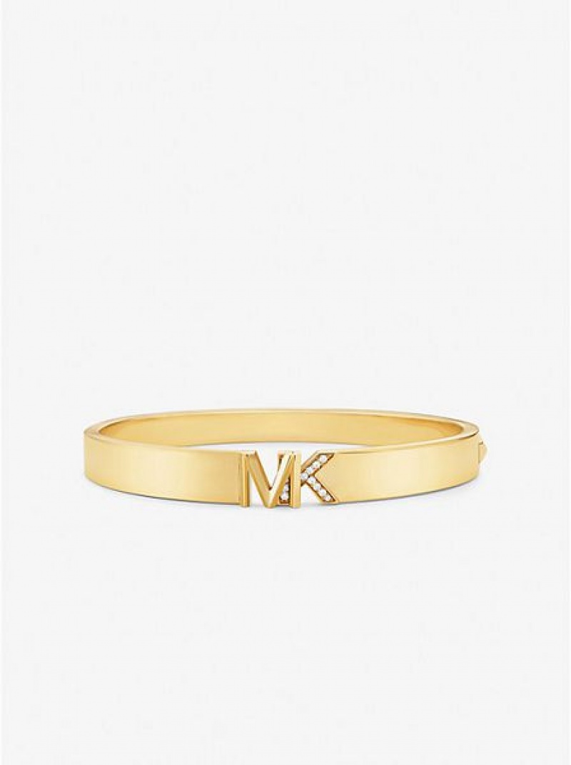 Βραχιόλια γυναικεια Michael Kors 14k Gold-plated Brass Pave Logo χρυσο χρωμα | 348765-BCW