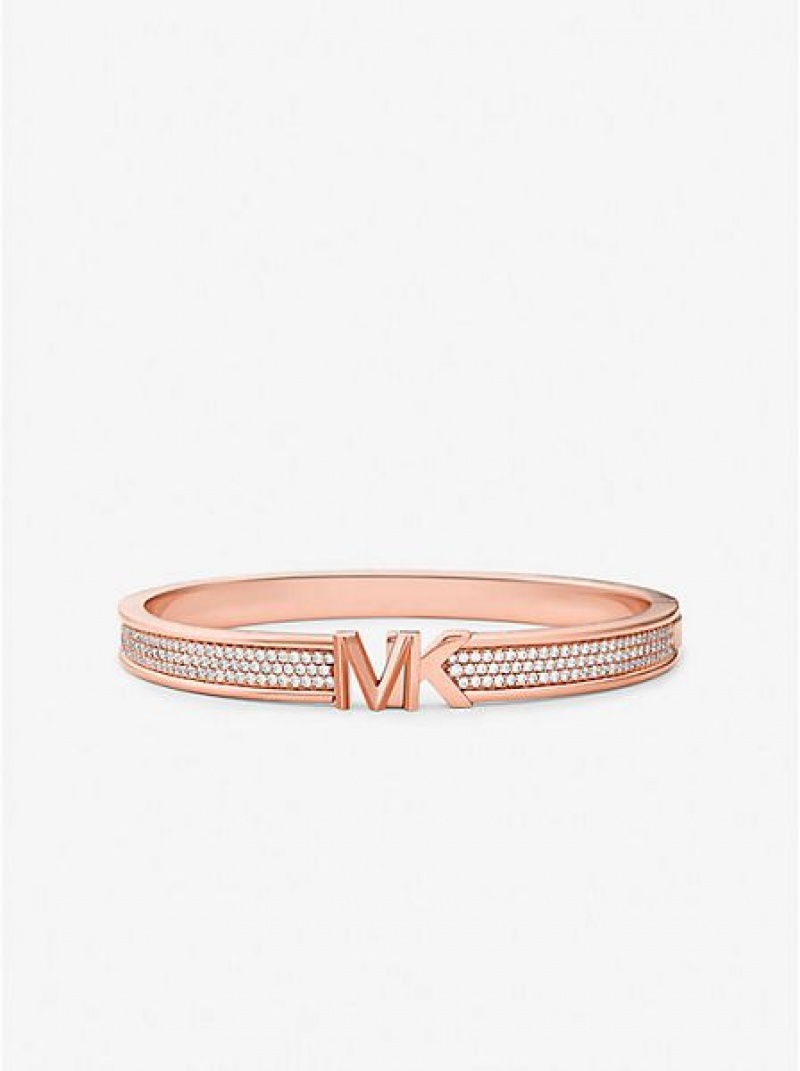 Βραχιόλια γυναικεια Michael Kors 14k Rose Gold-plated Brass Pave Logo ροζ χρυσο χρωμα | 107963-LXS