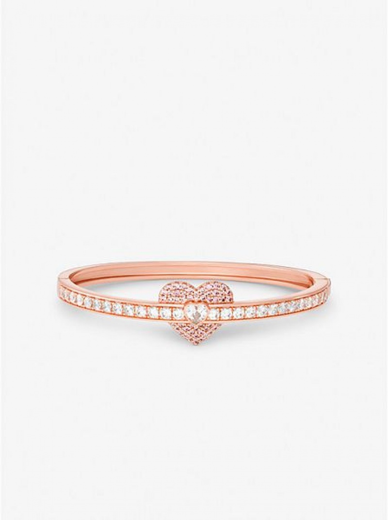 Βραχιόλια γυναικεια Michael Kors 14k Rose Gold-plated Sterling Silver Heart Pave Bracelet ροζ χρυσο χρωμα | 201487-KUV