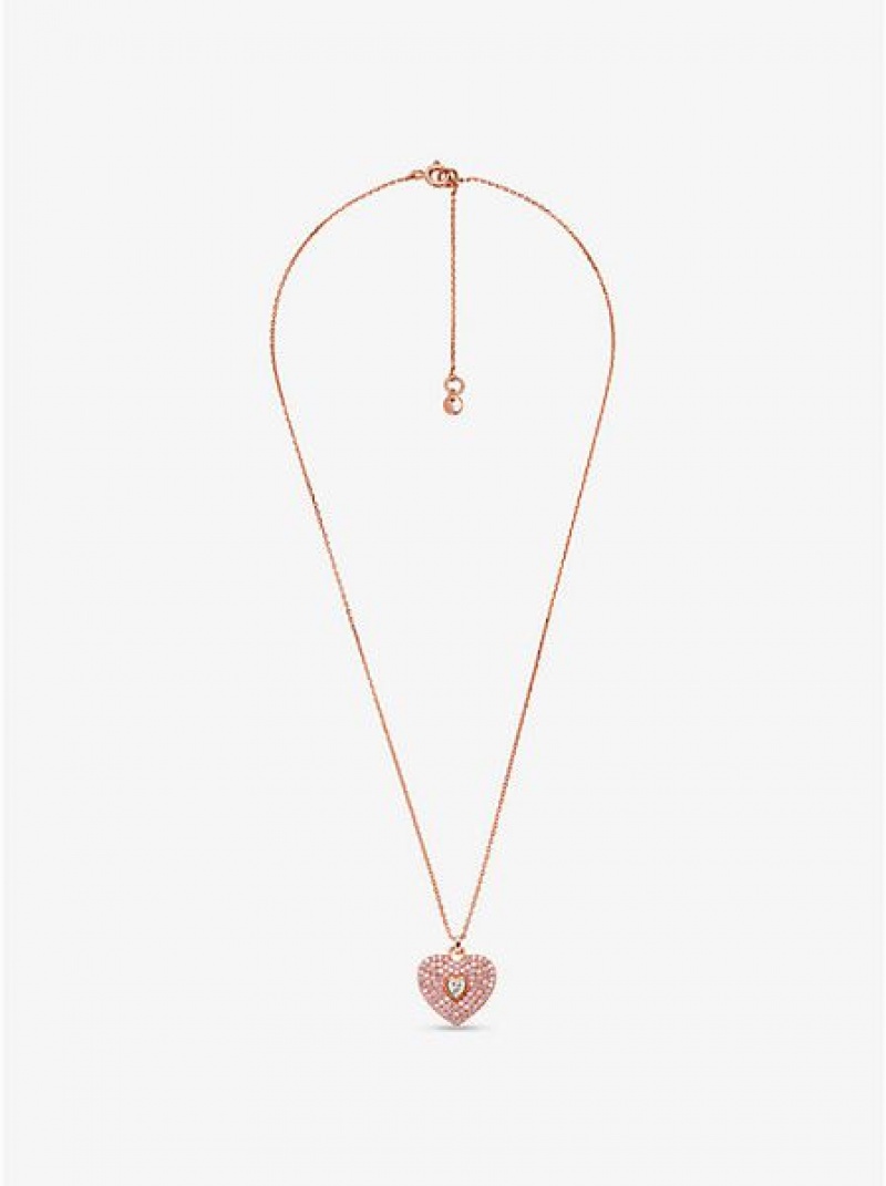 κολιέ γυναικεια Michael Kors 14k Rose-gold Plated Sterling Silver Pave Heart ροζ χρυσο χρωμα | 768154-JHN