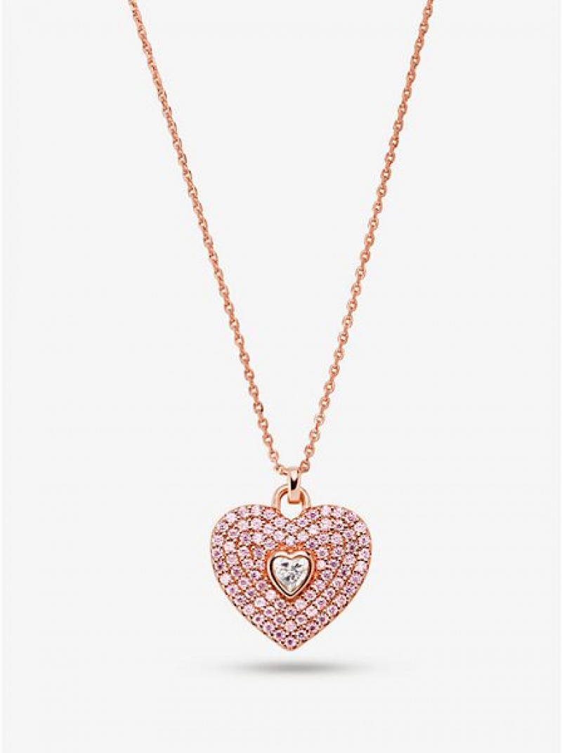 κολιέ γυναικεια Michael Kors 14k Rose-gold Plated Sterling Silver Pave Heart ροζ χρυσο χρωμα | 768154-JHN