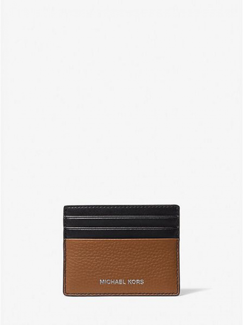 πορτοφολια ανδρικα Michael Kors Cooper Pebbled δερματινα ψηλεσ Card Case καφε | 163957-DSK