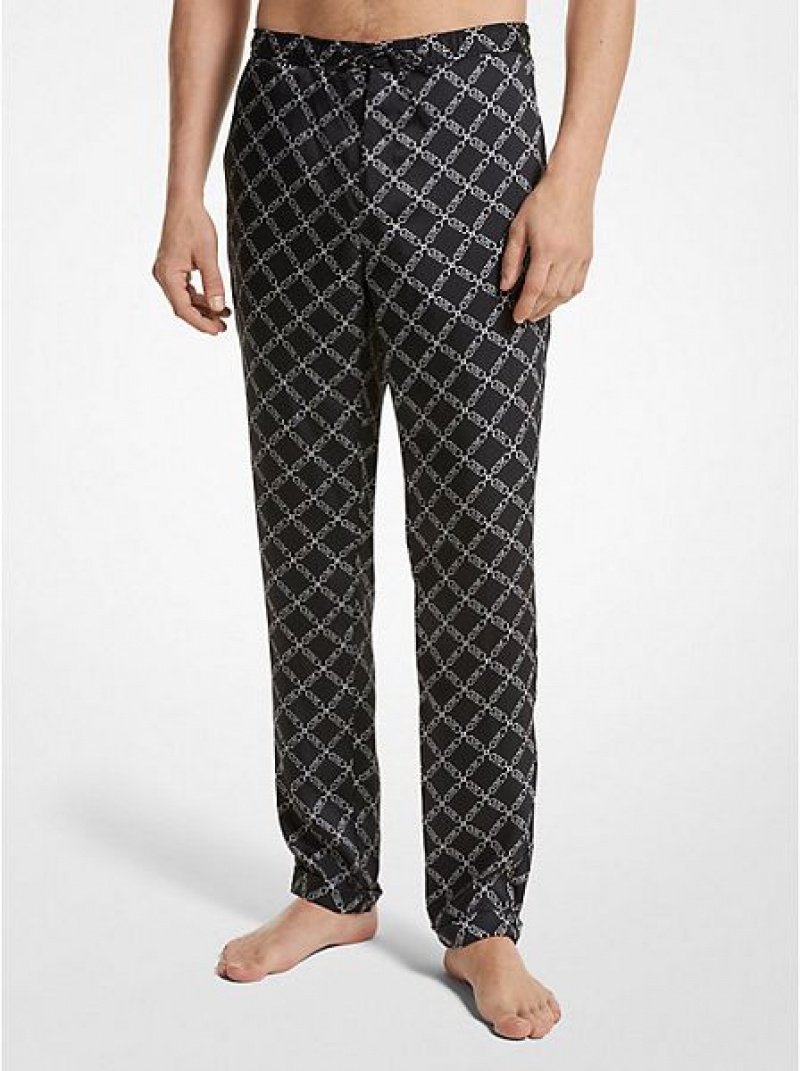 παντελονι ανδρικα Michael Kors Empire Logo Print Woven Pajama μαυρα | 136942-AUY