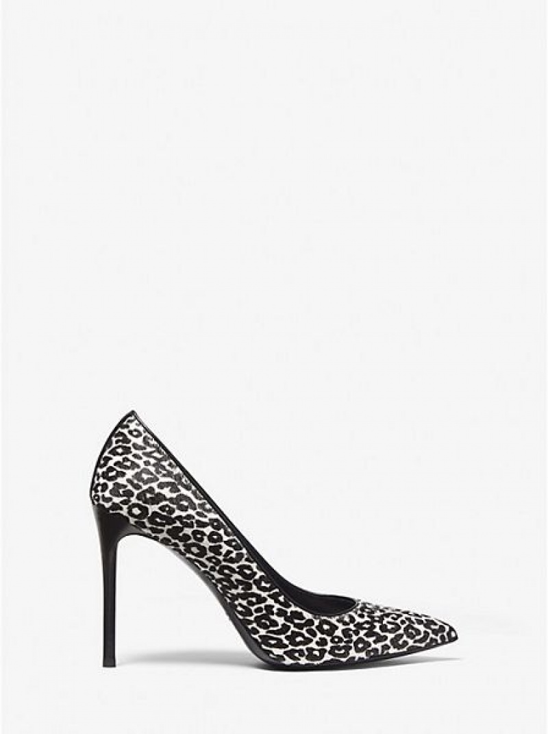 Γοβεσ γυναικεια Michael Kors Gretel Leopard Print Calf Hair μαυρα ασπρα | 219568-DAT