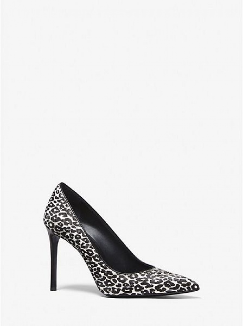 Γοβεσ γυναικεια Michael Kors Gretel Leopard Print Calf Hair μαυρα ασπρα | 219568-DAT