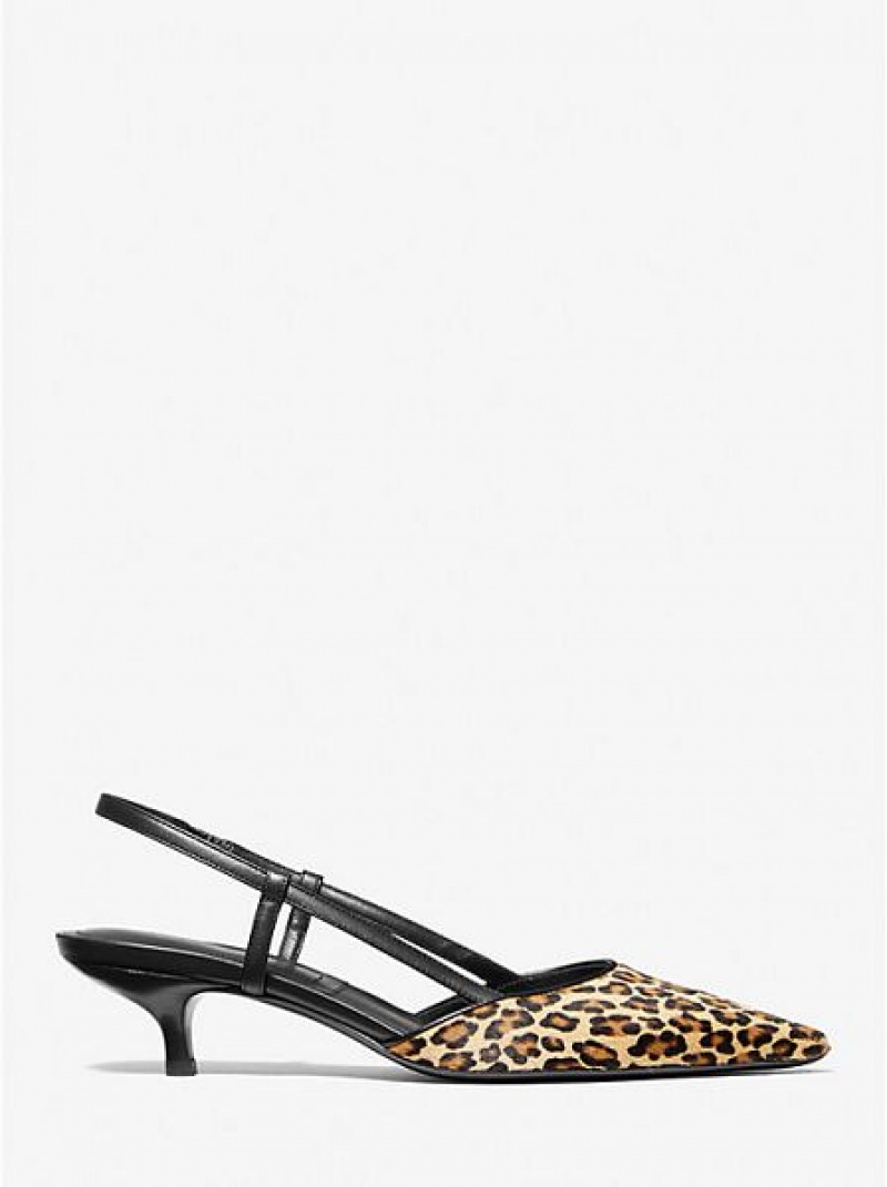 Γοβεσ γυναικεια Michael Kors Hallie Leopard Print Calf Hair καφε | 140569-PQF