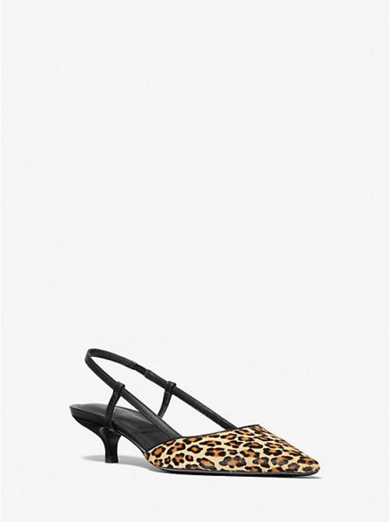 Γοβεσ γυναικεια Michael Kors Hallie Leopard Print Calf Hair καφε | 140569-PQF