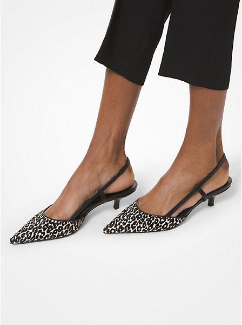 Γοβεσ γυναικεια Michael Kors Hallie Leopard Print Calf Hair μαυρα ασπρα | 415876-CIS