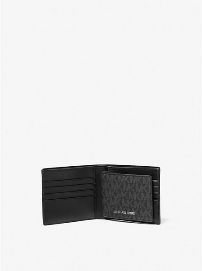 πορτοφολια ανδρικα Michael Kors Harrison Logo Billfold With Passcase μαυρα | 512386-LVG