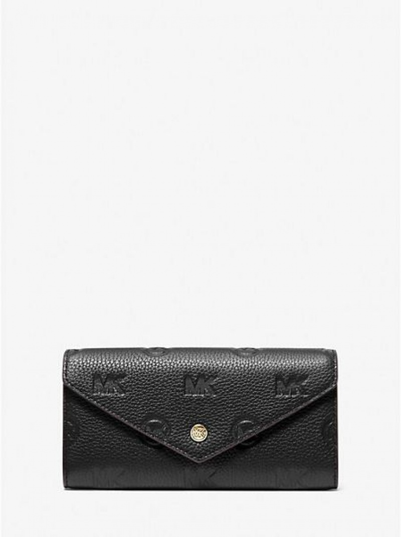 πορτοφολια γυναικεια Michael Kors Jet Set Travel Large Logo Embossed δερματινα Envelope μαυρα | 405693-RDV