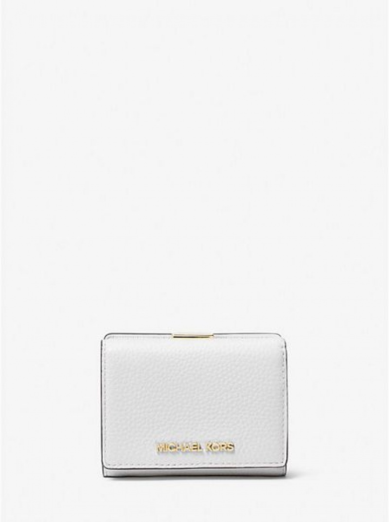 πορτοφολια γυναικεια Michael Kors Jet Set Travel Medium Pebbled δερματινα Trifold ασπρα | 798425-KNR