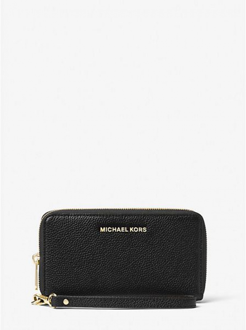 πορτοφολια γυναικεια Michael Kors Large Pebbled δερματινα Smartphone μαυρα | 890145-CMU