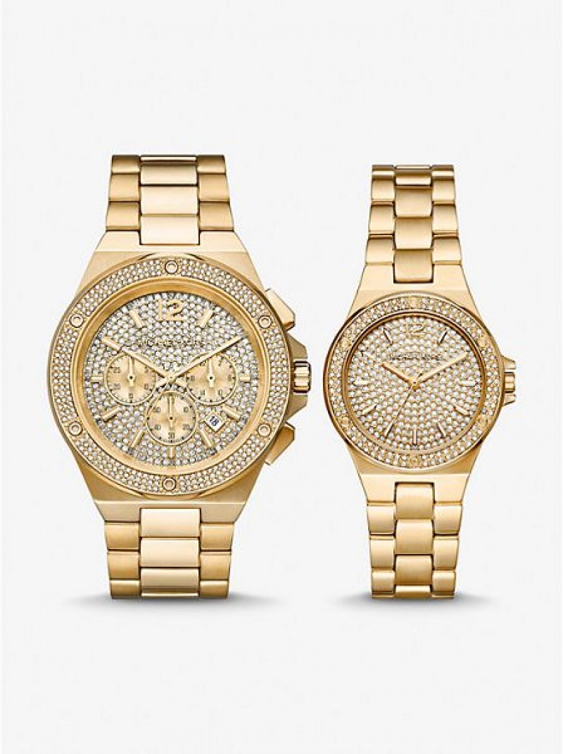 Ρολογια γυναικεια Michael Kors Lennox His And Hers Pave χρυσο χρωμα | 569240-RSC