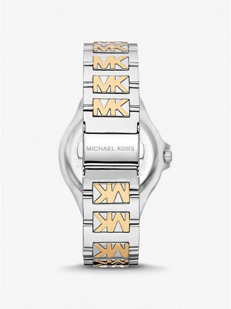 Ρολογια γυναικεια Michael Kors Lennox Pave Logo ασημι χρυσο χρωμα | 071648-DQB