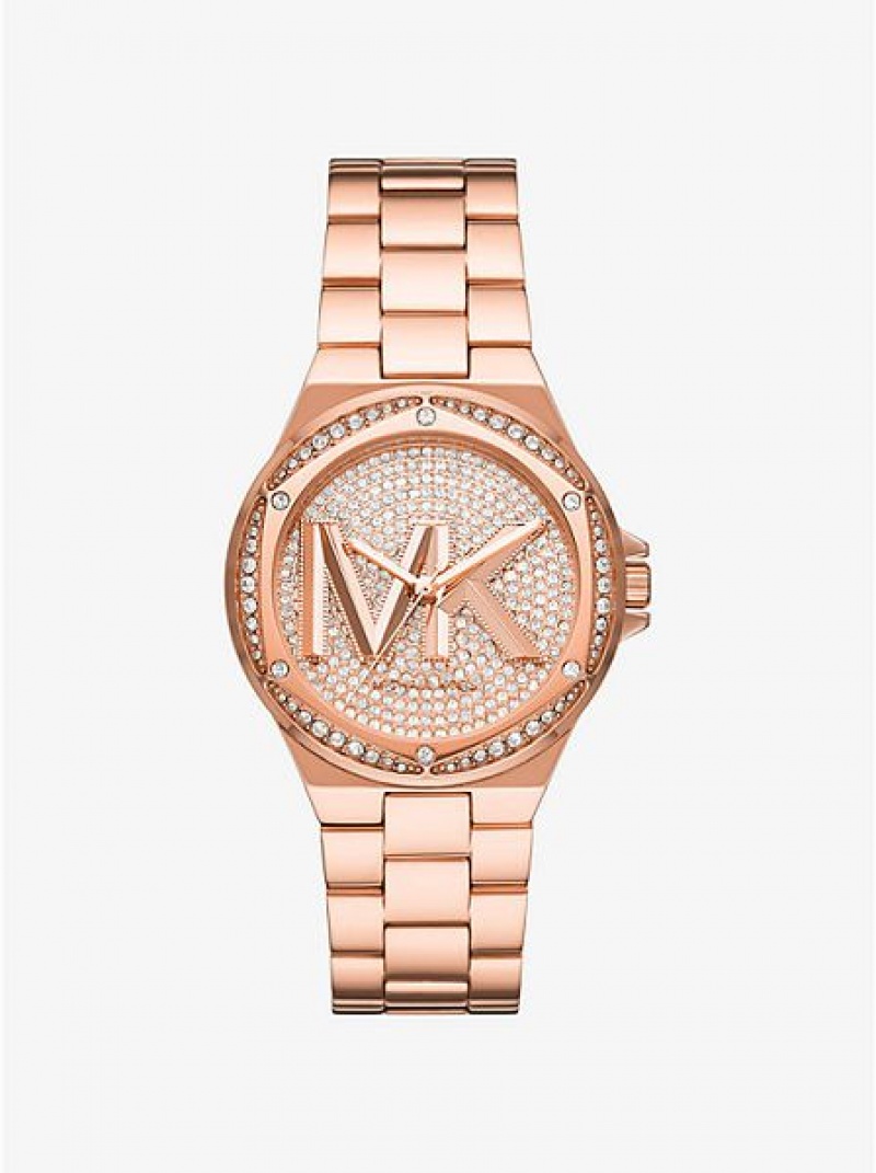 Ρολογια γυναικεια Michael Kors Lennox Pave Logo ροζ χρυσο χρωμα | 258704-SOA