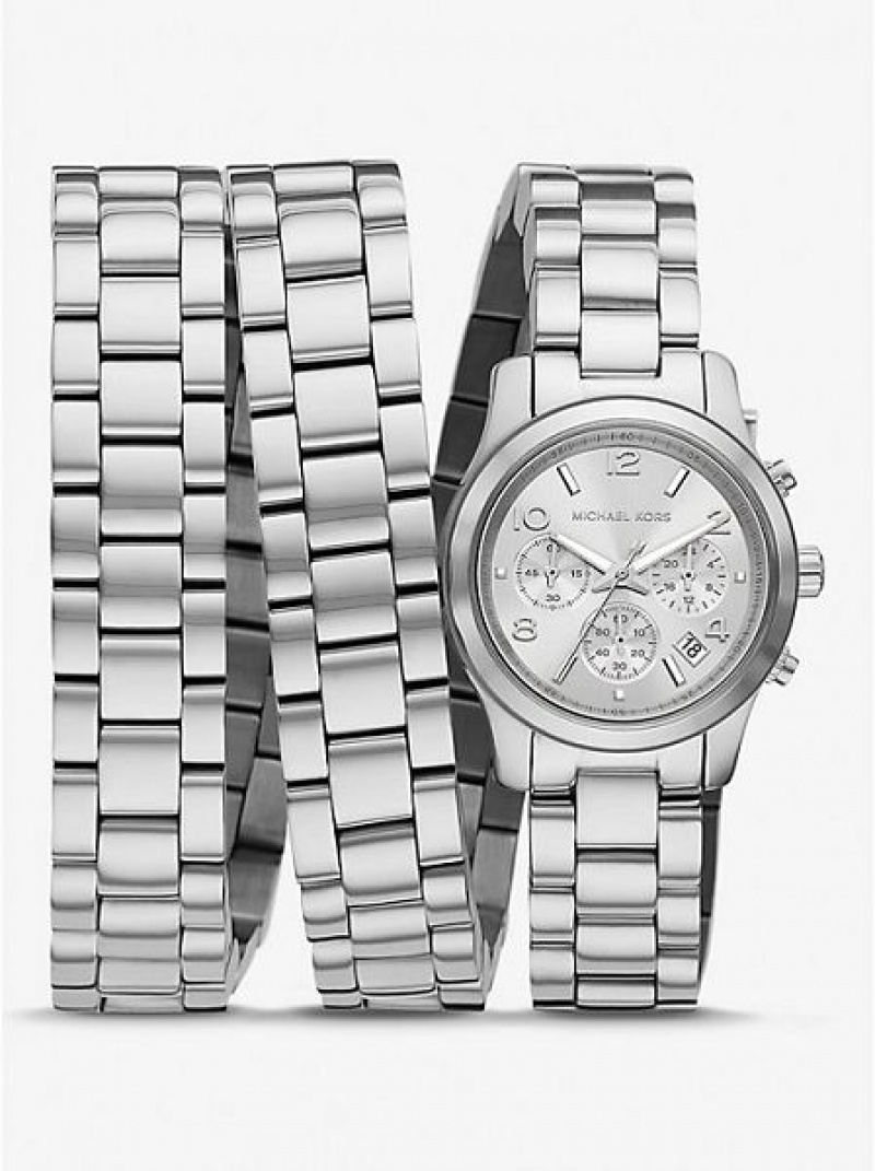 Ρολογια γυναικεια Michael Kors Limited-edition Runway Rhodium-plated Stainless Steel Wrap ασημι | 089257-KZQ