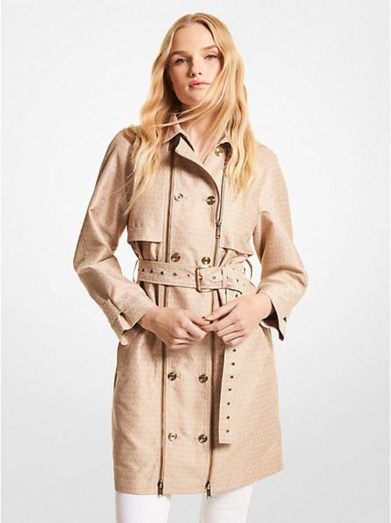 παλτό γυναικεια Michael Kors Logo Jacquard Double-zip Trench Χακί | 027549-DJN