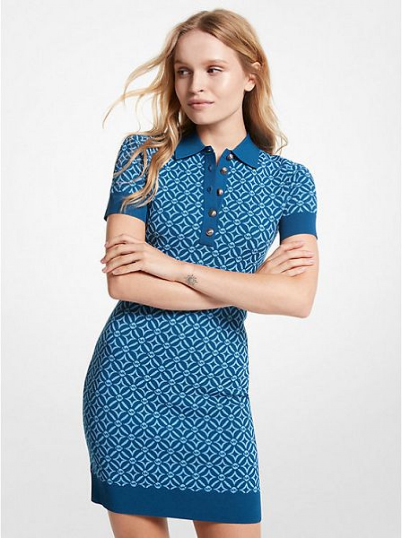 φορεμα γυναικεια Michael Kors Logo Jacquard Polo μπλε | 748062-RBU