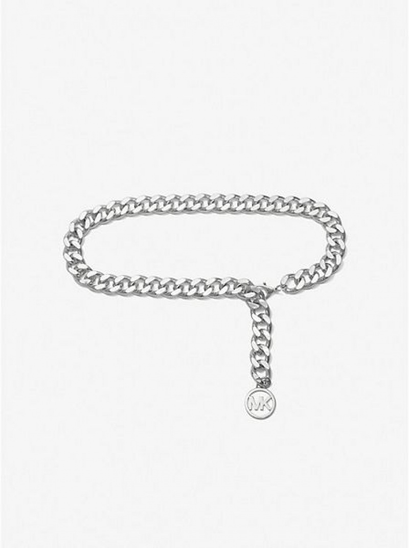 ζωνη γυναικεια Michael Kors Logo Silver-tone Chain-link ασημι | 598120-VOW