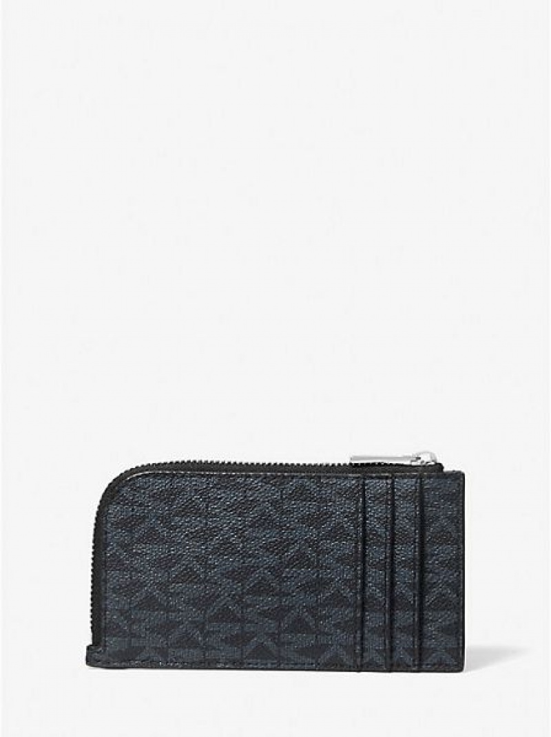 πορτοφολια ανδρικα Michael Kors Logo Zip-around Card Case μαυρα σκουρο μπλε | 537609-UGC